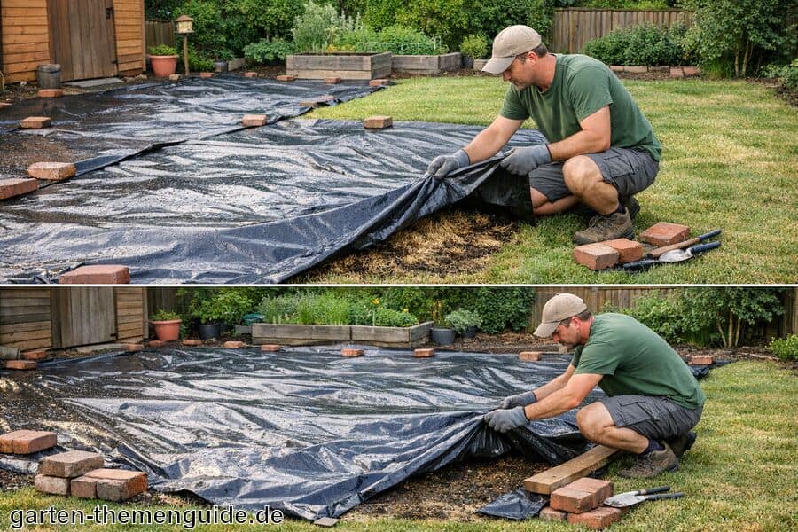 Überwachen und bei Bedarf neu anpassen - Rasen entfernen mit Folie